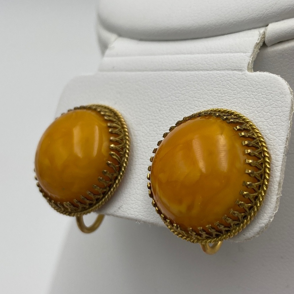 Vintage Orange Dome with 1/20th of 12k Gold Filled Screw Back Earrings